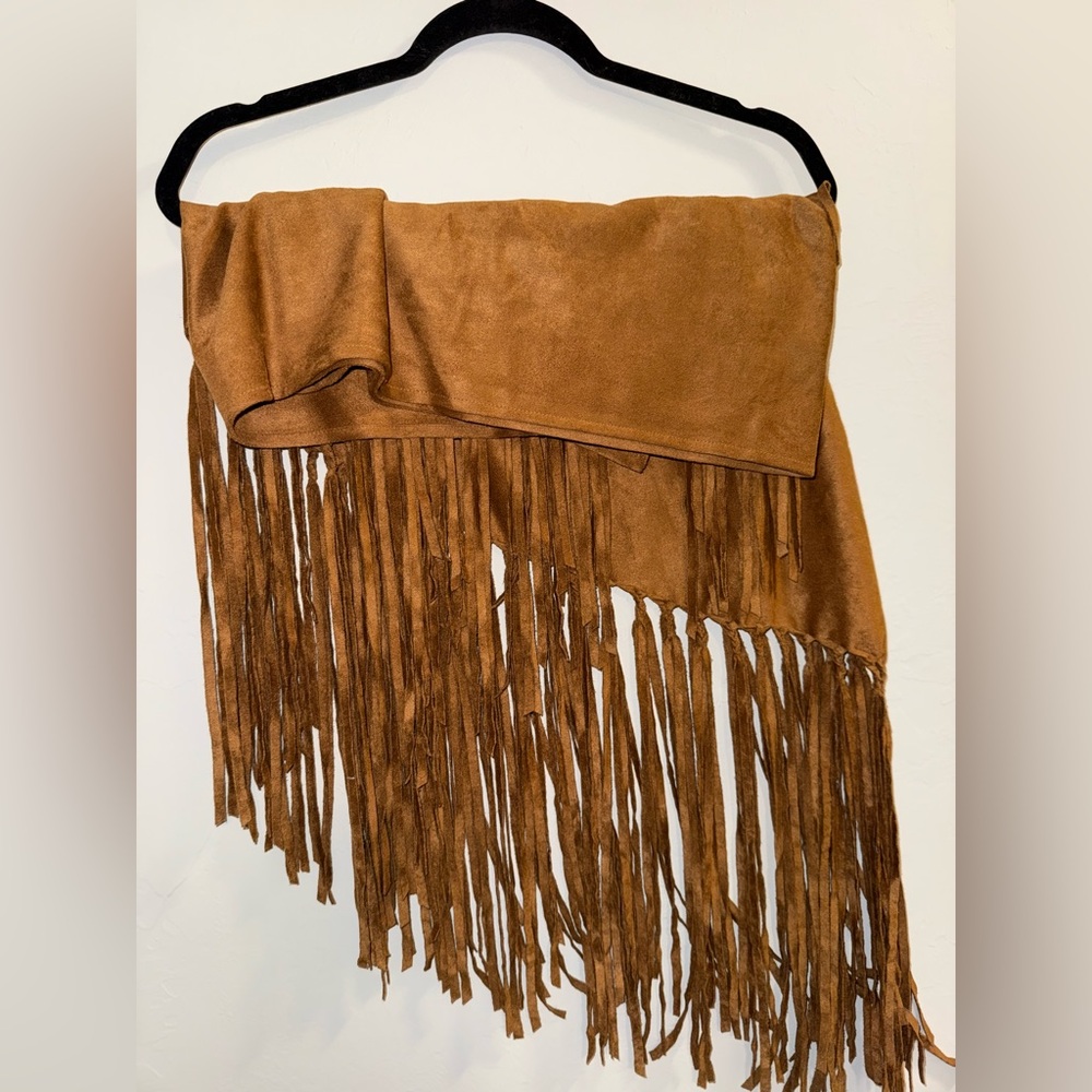 Fringe Velvet Camel color women’s scarf fabric skirt shawl western - Picture 3 of 8